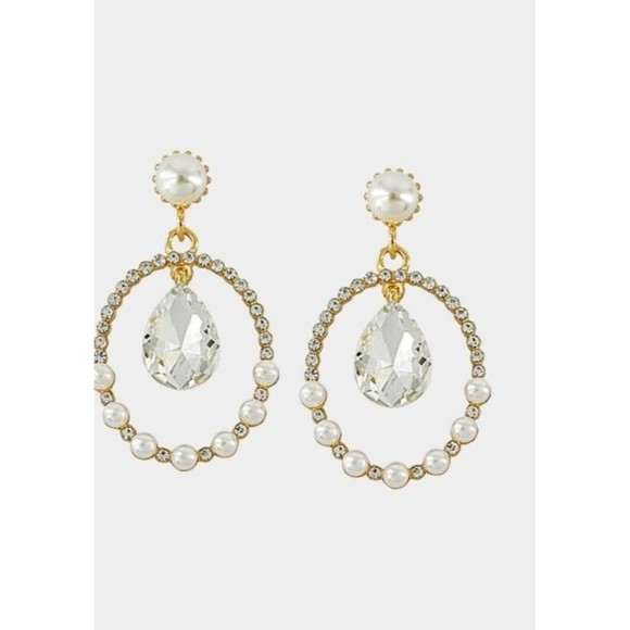 WHOLESALE lot 3 pairs Dangle Rhinestone Pears Silver Gold Earrings - Picture 2 of 2